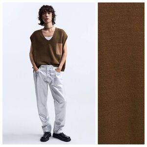 NWT. Zara Limited Edition Spun Cotton Blend Leather Pockets Vest. Size S-M.